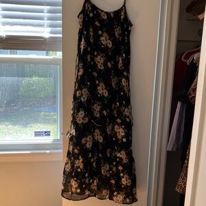 Old Navy Black Maxi Dress with Peach Floral Print